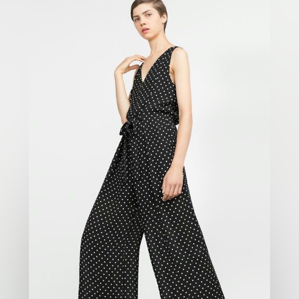 Zara Crepe Polka Dot Jumpsuit